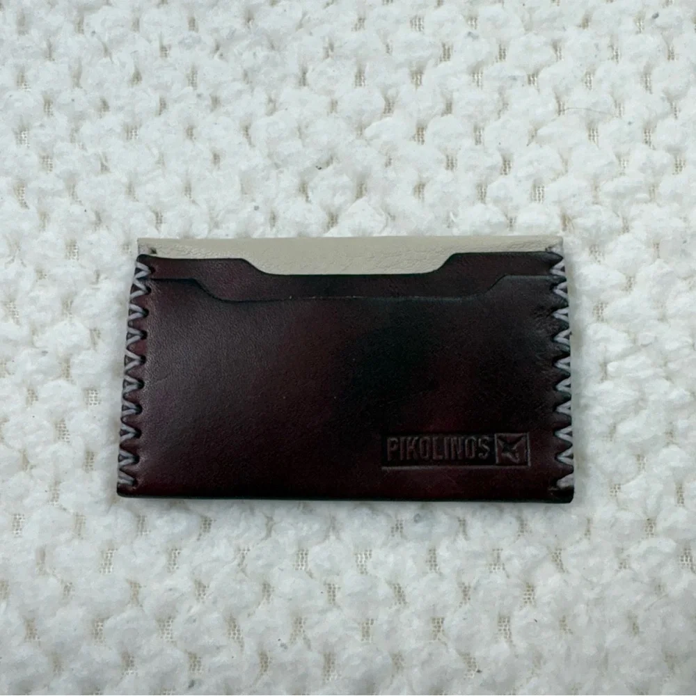 Pikolinos Brown Leather Open Top Small Card Holder Wallet Travel Unisex